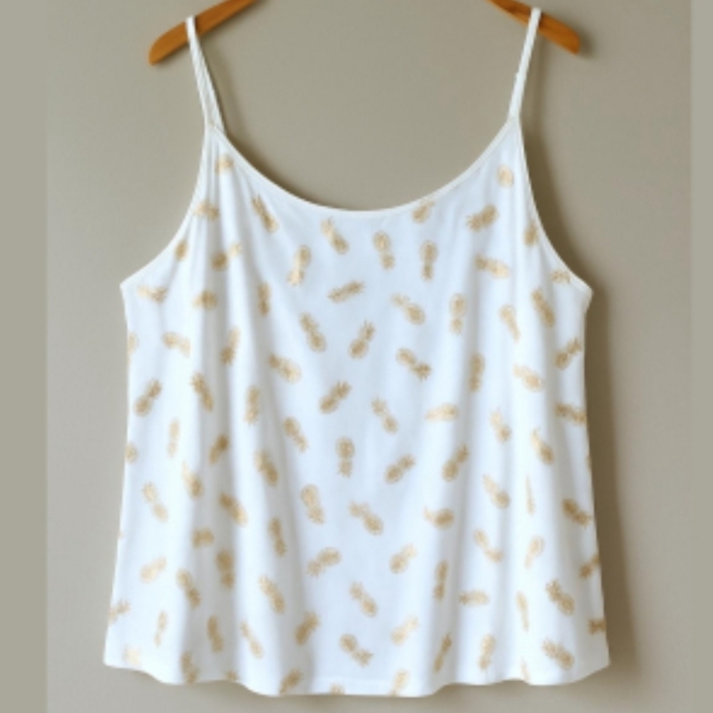NEW! SIMPLY BE Gold Foil Tropical Pineapple Print Spaghetti Strap Tank Top 24.